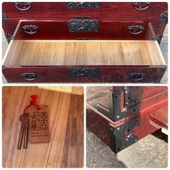 M1122702N 仙台箪笥 漆塗り 四段 装飾金具 古家具 伝統工芸品 鍵付き 宮城県 引き取り 当時物 中古品 現状品の画像