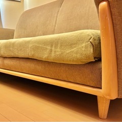 3人掛けソファ（幅180cm）／木製フレーム／ブラウン×グリーンの画像