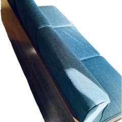 【美品・未使用・配送対応可】北欧ソファ ネイビー 木製フレーム ロハスインテリア 3人掛け　相談受け付けますの画像