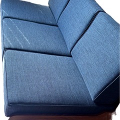 【美品・未使用・配送対応可】北欧ソファ ネイビー 木製フレーム ロハスインテリア 3人掛け　相談受け付けますの画像