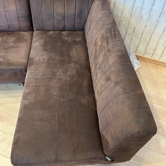 マナベインテリア L字コーナーソファ ダークブラウン スエード調の画像