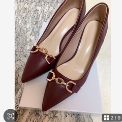 レースシャーリングスキッパーブラウス&スカート　ボルドーパンプスセットの画像