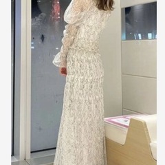 レースシャーリングスキッパーブラウス&スカート　ボルドーパンプスセットの画像