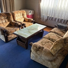 昭和アンティーク 応接セット3点+テーブル 重厚家具 引き取り限定の画像