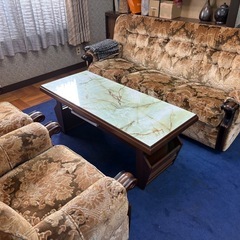 昭和アンティーク 応接セット3点+テーブル 重厚家具 引き取り限定の画像