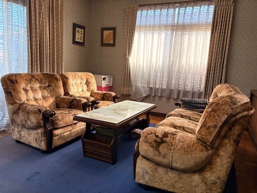 昭和アンティーク 応接セット3点+テーブル 重厚家具 引き取り限定