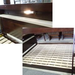 親子2段ベッド 上段シングル・下段セミダブル ロータイプ 木製 ダークブラウン はしご・宮棚・ライト・コンセント付き すのこ床板  札幌市 東区 新道東店の画像