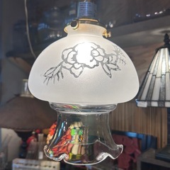 昭和レトロ フリルガラス 花柄 サンドブラスト ペンダントランプ アンティーク 照明器具の画像