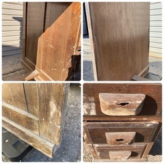 M1122705N 引き取り 宮城県 木製デスク 古家具 引き出し付き  学習机 机 デスク インテリア ヴィンテージ レトロ 当時物 中古品 現状品の画像