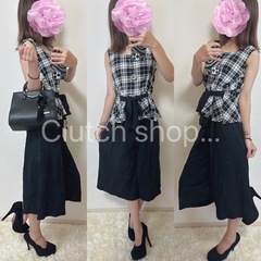 【新品】　チェック柄ペプラムトップス×フレアパンツ　セットアップ　フォーマルの画像