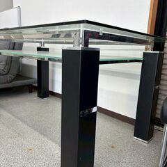 【中古】　ニトリ　ガラスセンターテーブル※椅子4脚セット可能の画像