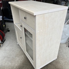 ニトリ カウンターワゴン リズバレー キャスター付 レンジボード 食器棚 フレンチカントリー調 W740 D390 H795 中古美品 ④の画像