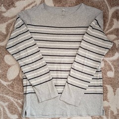 （中古）【UNIQLO・Sサイズ】地厚ボーダーカットソー 2枚セット（ネイビー/グレー）​の画像