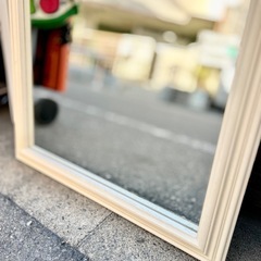 塩川高明堂 鏡 ミラー 全身鏡 姿見 スタンドミラー ウォールミラー 大型 立て掛け 壁掛け 白 ホワイト 木製 アンティーク レトロ 高級 ブランド インテリア 家具 玄関の画像