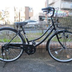 中古自転車 SLICK ママチャリ 自転車 6段ギア 26インチ LEDライト ブラック 通勤 通学 近所のお出掛けなどにの画像