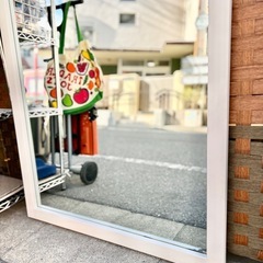 特大 鏡 ミラー 全身鏡 姿見 スタンドミラー ウォールミラー 大型 立て掛け 壁掛け 白 ホワイト 木製 アンティーク レトロ  インテリア 家具 玄関の画像