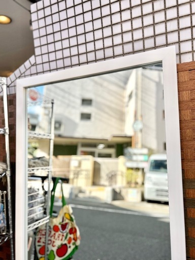 《売約済》特大 鏡 ミラー 全身鏡 姿見 スタンドミラー ウォールミラー 大型 立て掛け 壁掛け 白 ホワイト 木製 アンティーク レトロ  インテリア 家具 玄関