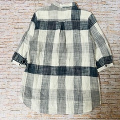 【美品・綿100%】チェック柄　チュニック　ワンピース　七分袖　Lサイズの画像