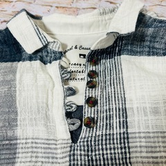 【美品・綿100%】チェック柄　チュニック　ワンピース　七分袖　Lサイズの画像