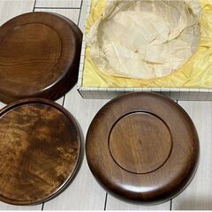 【昭和レトロ】おもと彫り 木製 菓子器 3点セット／盆付重箱／和風 茶道 菓子器／木彫／共箱入り／和モダン インテリアにも◎の画像