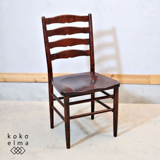 九州民芸家具/つくし工芸のミズメザクラ無垢材を使用したダイニングチェアです。クラシックで和モダンなデザインの木製椅子。ダイニングにはもちろんリビングのサイドチェアにも◎