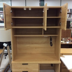 【使い勝手のいいサイズ】キッチンボード ニトリ NITORI エトナシリーズ　ダイニングボード レンジボード レンジ台 食器棚 観音開き扉  幅88.5cm：ナチュラルの画像