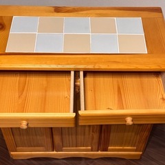 ゴミ箱 木製 15L 3分別 収納 引出付き 作業台 耐熱 棚 台所 キッチンの画像