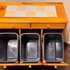 ゴミ箱 木製 15L 3分別 収納 引出付き 作業台 耐熱 棚 台所 キッチンの画像