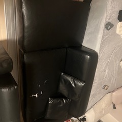 ソファ　ブラック　レザー　2人　1人の画像