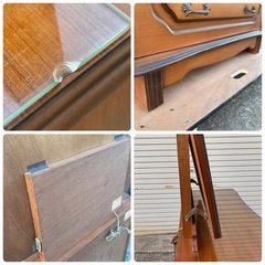 M1122708N 宮城県 引き取り ドレッサー フラミンゴ 鏡台 アンティーク調 洋室 インテリア 一面鏡 チーク柾 当時物 中古品 現状品の画像