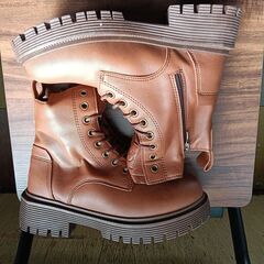 新品 22.5cm レディース ブーツ ブラウン 厚底 シューズ サイドゴア 識別番号:【B142-S】の画像