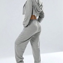 【新品】　SHEIN　クロップド丈パーカースウェットセットアップ　グレー　裏毛の画像