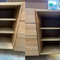 ※即 高野木工 LEIRIA キャビネット 引出し3杯 収納付き 飾り棚 オーク材 ナチュラル■幅118㎝×奥行41㎝×高さ172.5㎝■近隣配送無料 買取帝国 朝霞店の画像