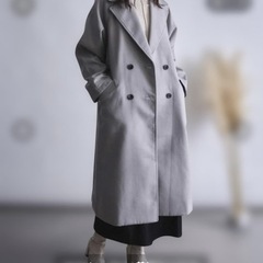 グレー ダブルブレスト チェスターコート L Lの画像