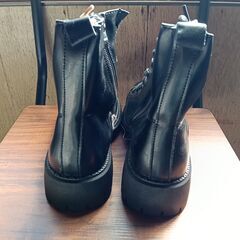 新品 24.5cm レディース ブーツ ブラック 厚底 シューズ サイドゴア 識別番号:【B148-S】の画像