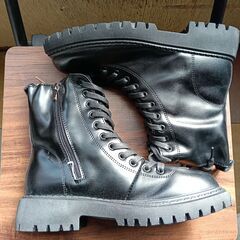 新品 24.5cm レディース ブーツ ブラック 厚底 シューズ サイドゴア 識別番号:【B148-S】の画像