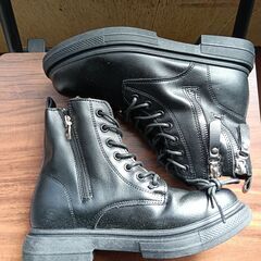 新品 22.5cm レディース ブーツ ブラック 厚底 シューズ サイドゴア 識別番号:【B149-S】の画像