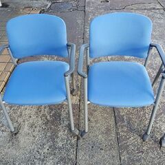 コクヨ　CK　青布張り肘置き付キャスターチェア６脚セット　ミーティングチェア　会議イス『良品中古』の画像