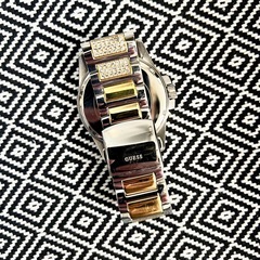 【美品！】GUESS メンズ ステンレススチール ゴールドカラー クリスタル装飾 腕時計の画像