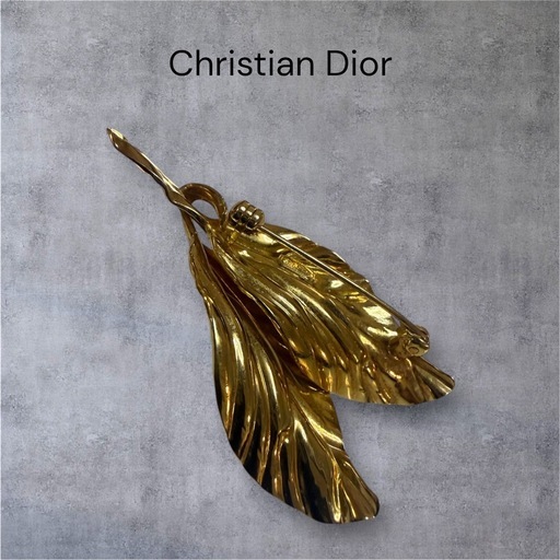 【美品】希少 Christian Dior リーフモチーフ ブローチ ゴールド
