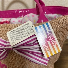 Beach memory ピンク　麦わら素材　ビックリボンの画像