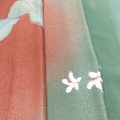 帯締め 帯揚げ セット 茶 緑 丸組 縮緬 ２色 バイカラー 暈し グラデーション 茶系 緑系 差し色　白の画像