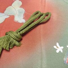 帯締め 帯揚げ セット 茶 緑 丸組 縮緬 ２色 バイカラー 暈し グラデーション 茶系 緑系 差し色　白の画像