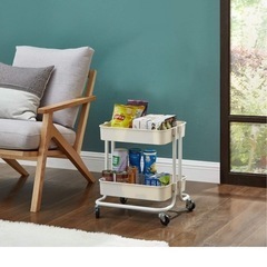 美品Melody House キッチンワゴン キャスター付き 2段 小物収納 コーナーラック 耐荷重40kg キッチンカート スチール+ABS 台所収納 収納ラック 棚 の画像