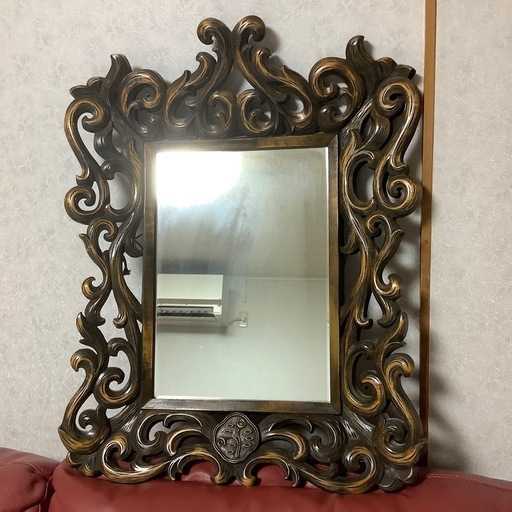 昭和レトロ　希少　資生堂　壁鏡　木彫　ノベルティ　記念品　鏡　ミラー