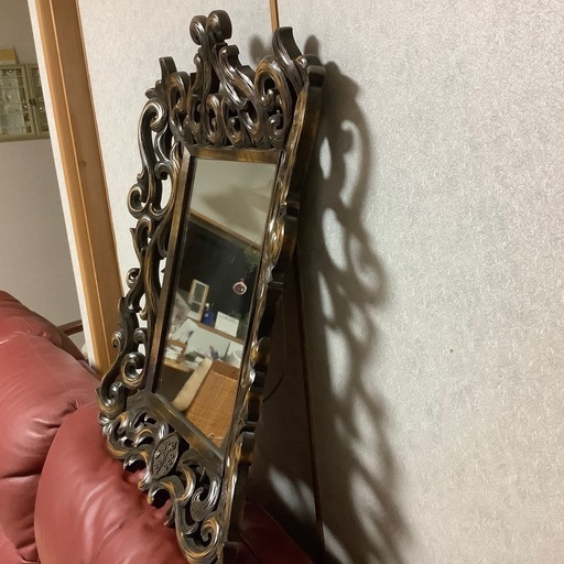 昭和レトロ 希少 資生堂 壁鏡 木彫 ノベルティ 記念品 鏡 ミラー