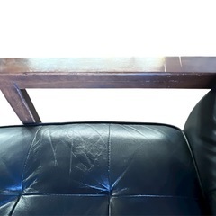 3人掛けソファ + オットマン付き　ブラック／合皮　格安の画像