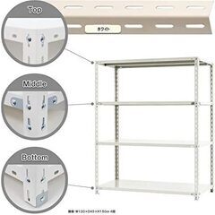 スチールラックのキタジマ NC-1200-15 幅120×奥行45×高さ150cm 4段 ホワイト 70kg/段の画像