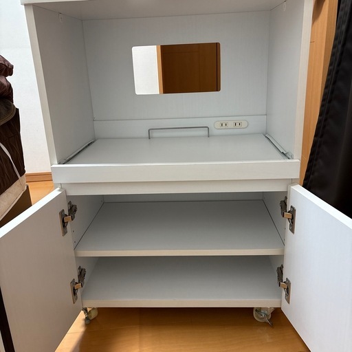 ホワイトキッチンカウンターレンジ台食器棚キャスター付き