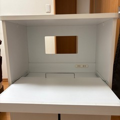 ホワイトキッチンカウンターレンジ台食器棚キャスター付きの画像